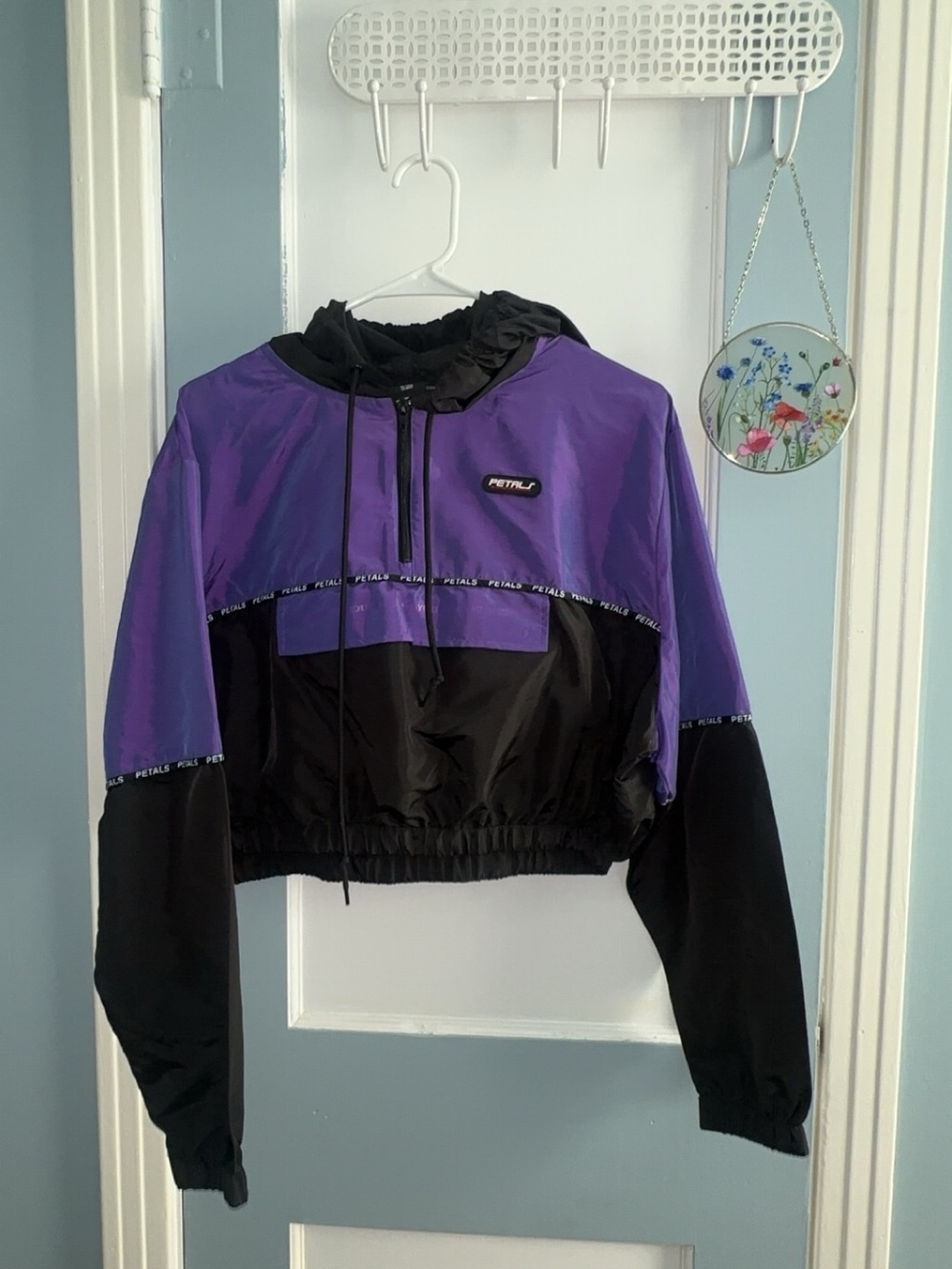 Cropped Purple and Black Bomber Jacket